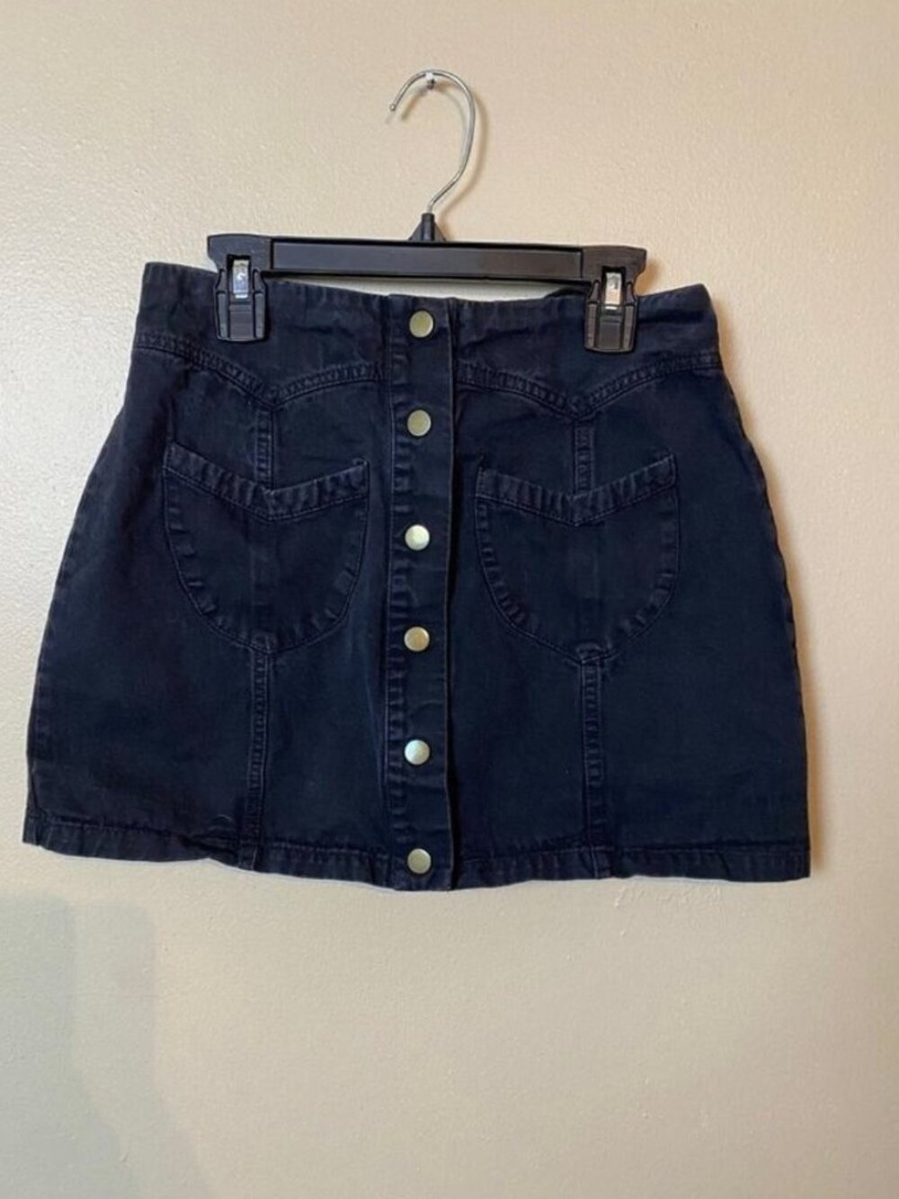 black denim button down mini skirt xs
